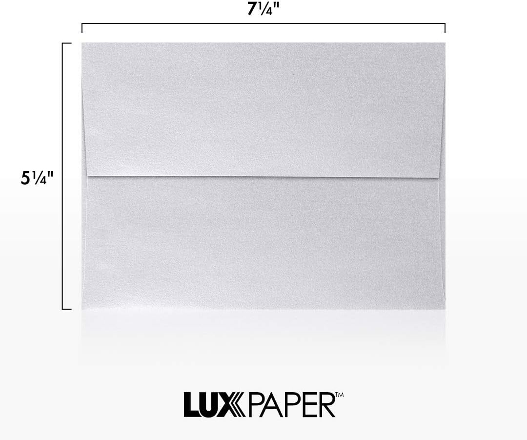 LUXPaper A7 Invitation Envelopes | Peel & Press | 5 1/4" x 7 1/4" | Silver Metallic | 80lb. Text | 50 Qty
