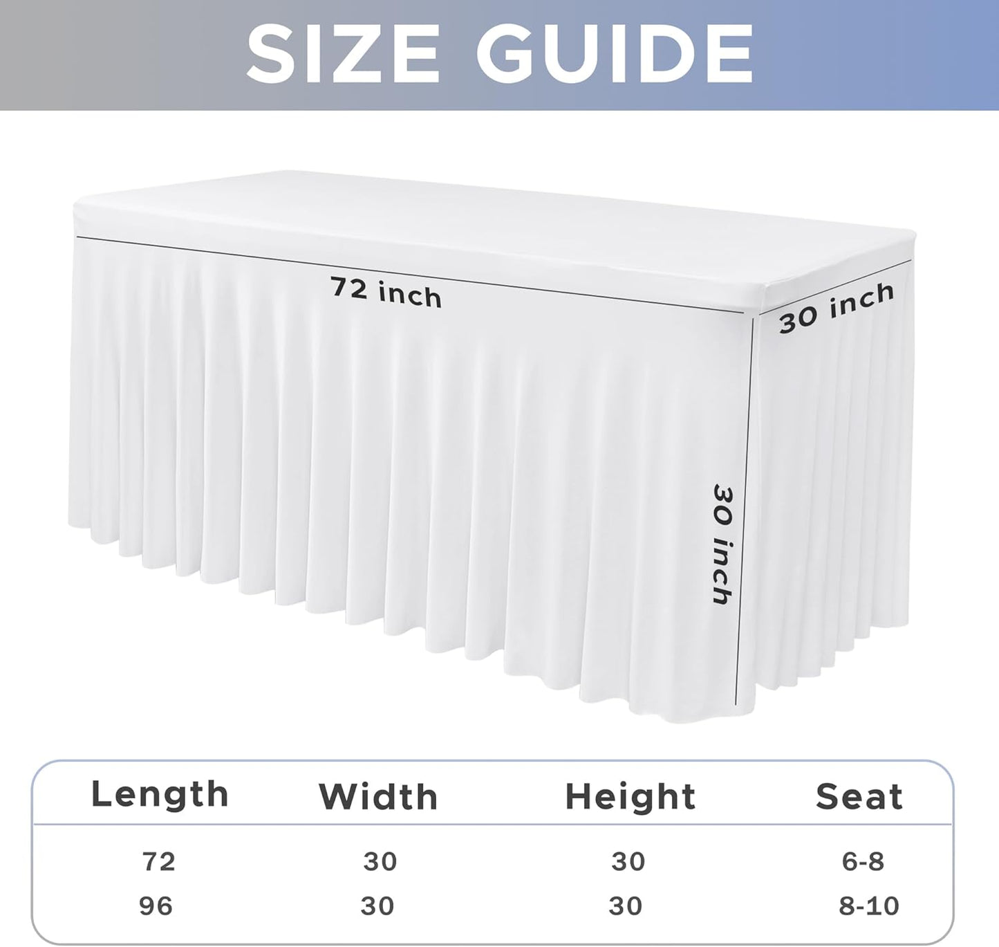 Nasitos White Table Skirt for 6 Foot Rectangle Tables, 4 Pack - 72 x 30 Inch - Stretch Spandex Fitted Table Clothes, Fabric Table Covers Cocktail Tablecloths for Party, Banquet, Birthday