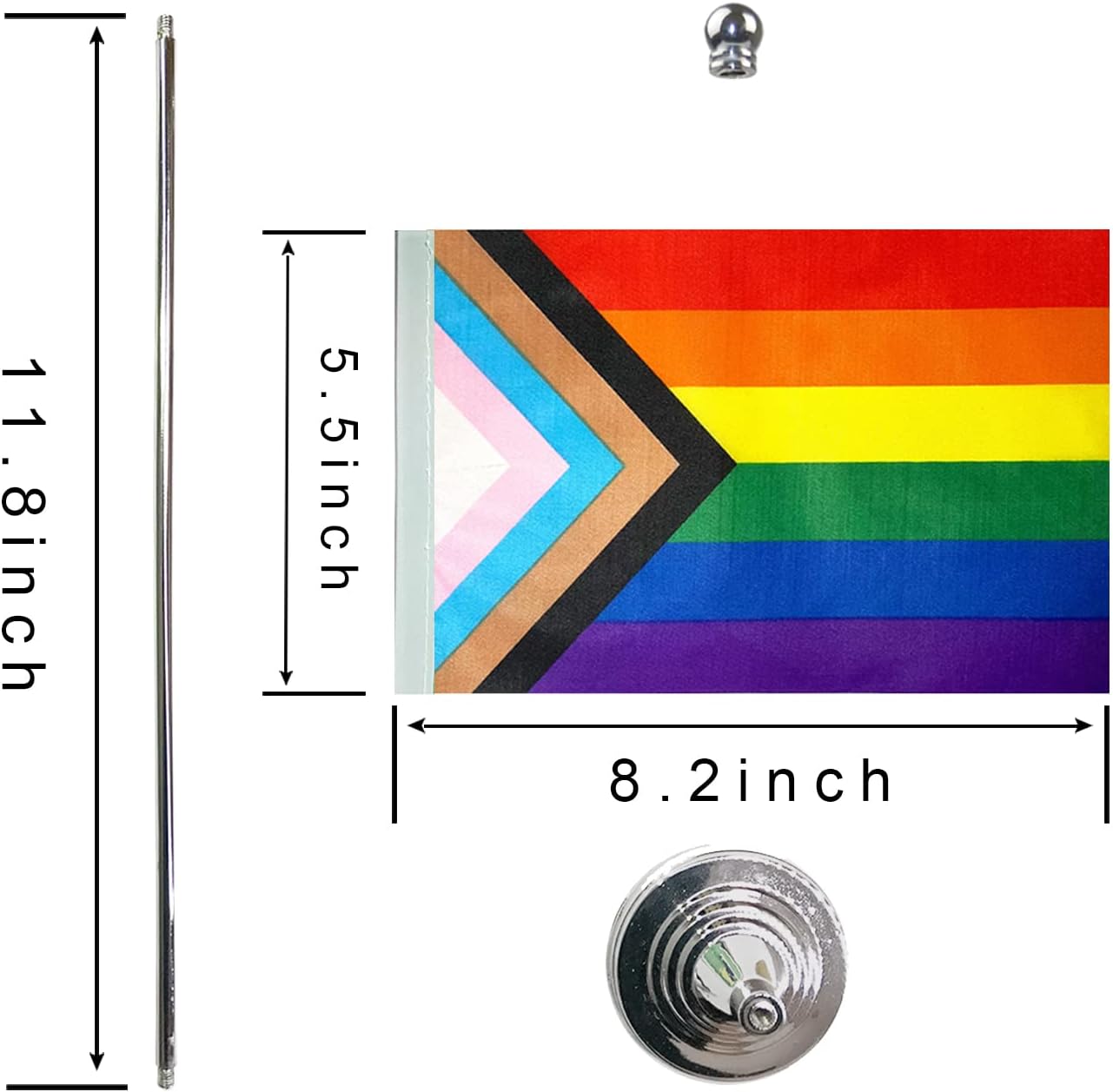 ZXvZYT 2 Pack Progress Pride Rainbow flag Gay table flag,Small Mini LGBT Desk Flags With Stand Base,American Rainbow Mardi Gras Party Decorations Supplies
