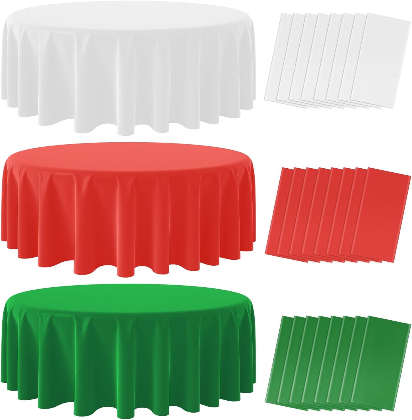 24 Pack Christmas Round Disposable Tablecloth, Red White Green Circle Plastic Tablecloth Bulk, Italy Theme Table Covers for Christmas Family Gathering Dining Banquet Italian Party Decoration,84inch