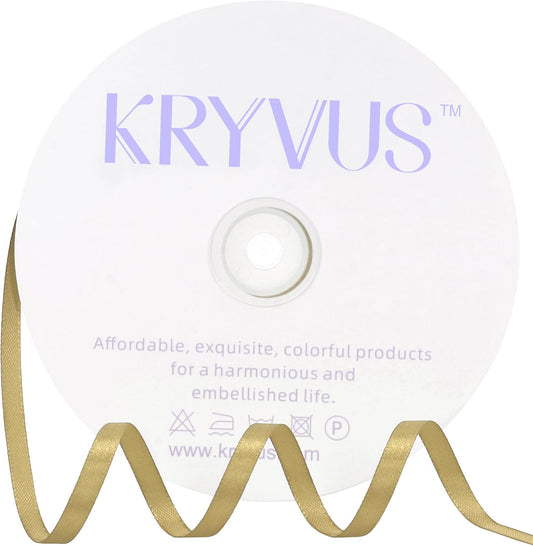 Light Gold Satin Ribbon 1/4 inch X Continuous 100 Yards, Single Face Polyester Ribbon Perfect for Gift Wrapping, Flower Bouquet, Wedding Decor, Crafts, Bow Making, Sewing and More