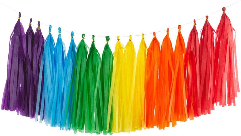 Aimto 30PCS Rainbow Shiny Tassel Garland Tissue Colorful Paper Tassel Banner - Red,Orange,Yellow,Green,Blue,Purple