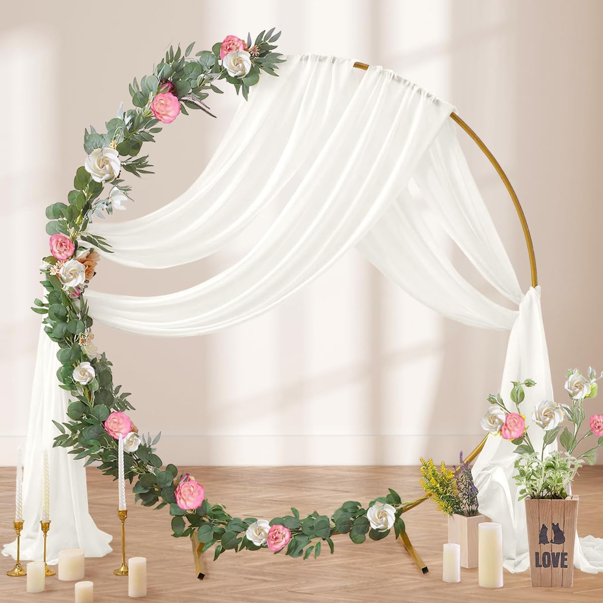 Ivory Wedding Arch Draping Fabric 4 Panels 29" x 20 FT White Drapes for Backdrop Sheer Curtains Wedding Drapes for Romantic Bridal Baby Shower Ceremony Birthday Party Fall Outdoor Events