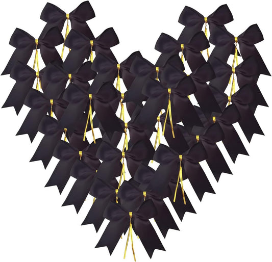 50pcs 3-1/2" Black Satin Ribbon Bows with Twist Ties Fish Tail Cutting Satin Bows(Black)