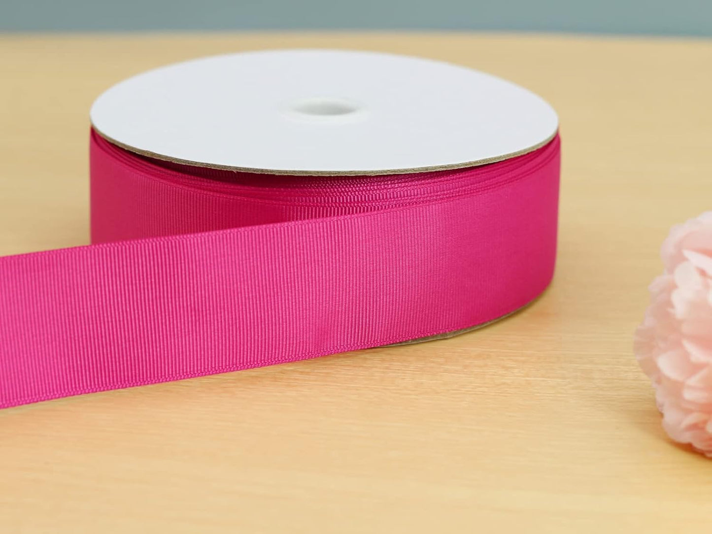 One Roll 50 Yards Soild Rose Grosgrain Ribbon 1 1/2 inch Flower Bouquets Ribbons-1.5 inch Thick Gift Wrapping Ribbon-DIY Crafts Bow Hair Headband Accessories Ribbons #188(38mm)