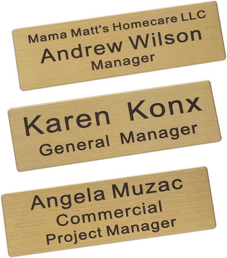 Custom Metal Engraved Name Tag Badge for Business Personalized Identification with Pin or Magnetic Backing ID Badge (Gold/Black, 1" x 3")