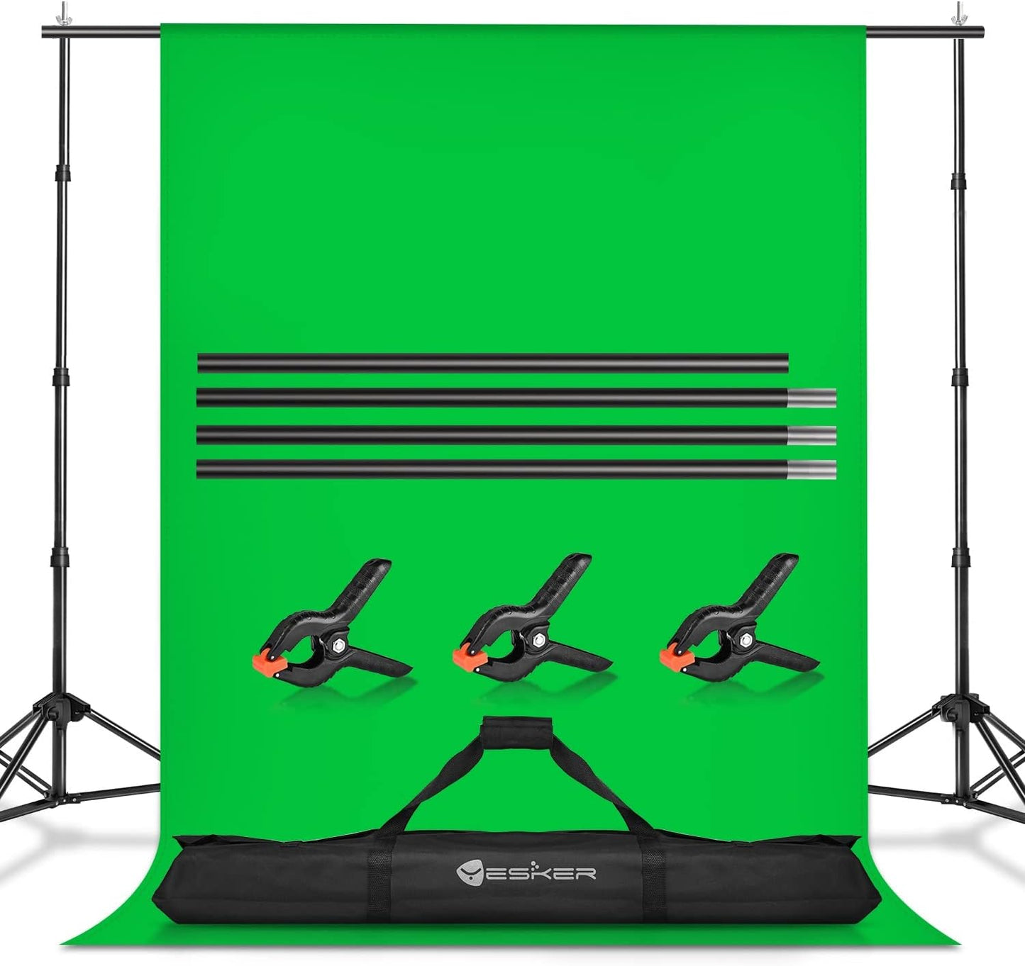 Yesker 8.5x10ft Green Screen Backdrop Kit with Stand Photography Greenscreen Background Support System with 6x9ft Muslin Chromakey Backdrop and Clamp for Photo Video Studio Portrait Product Shooting