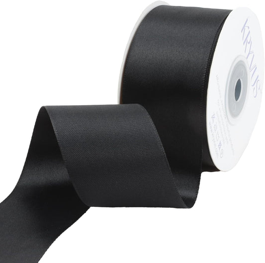 Black Satin Ribbon 1-1/2 inch X Continuous 25 Yards, Single Face Polyester Ribbon Perfect for Gift Wrapping, Flower Bouquet, Wedding Decor, Crafts, Bow Making, Sewing and More