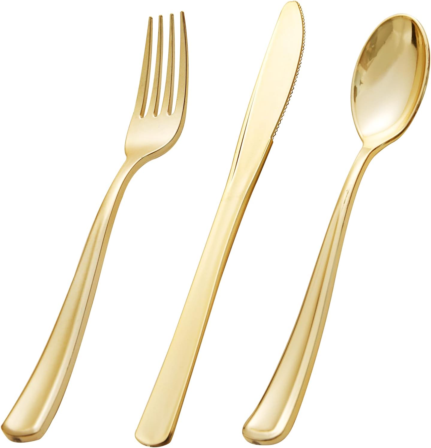 bUCLA 600 Pieces Gold Plastic Silverware - Disposable Gold Utensils - Heavyweight Plastic Cutlery set- 200 Forks, 200 Spoons, 200 Knives for Party & Thanksgiving