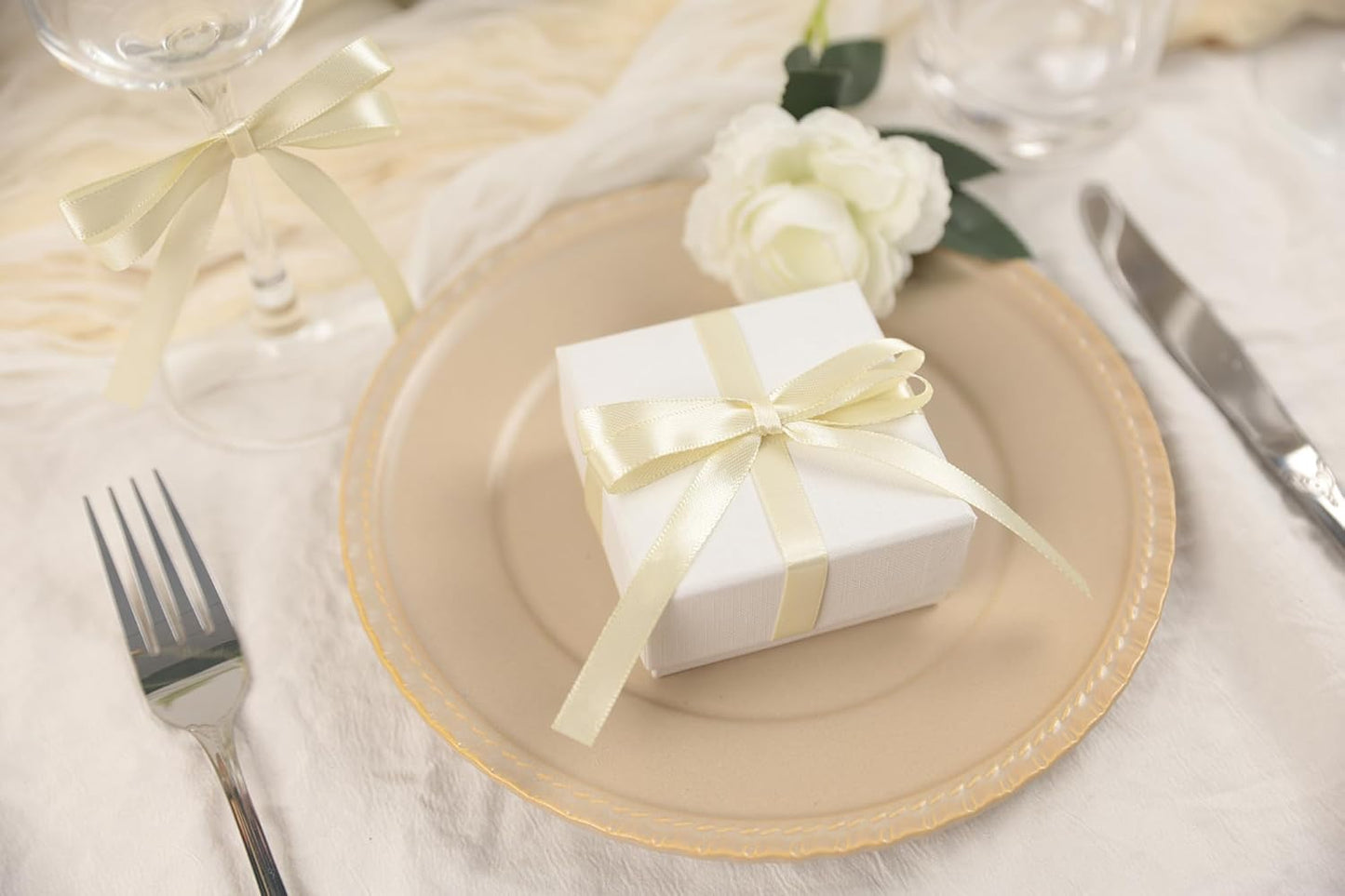 Beige Satin Ribbon 3/8 inch X Continuous 100 Yards, Single Face Polyester Ribbon Perfect for Gift Wrapping, Flower Bouquet, Wedding Decor, Crafts, Bow Making, Sewing and More