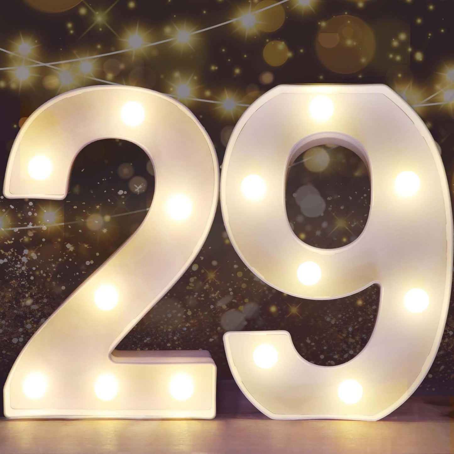 Pooqla Decorative LED Light Up Number Letters, White Plastic Marquee Number Lights Sign for Wedding Decor, Battery Operated (29)