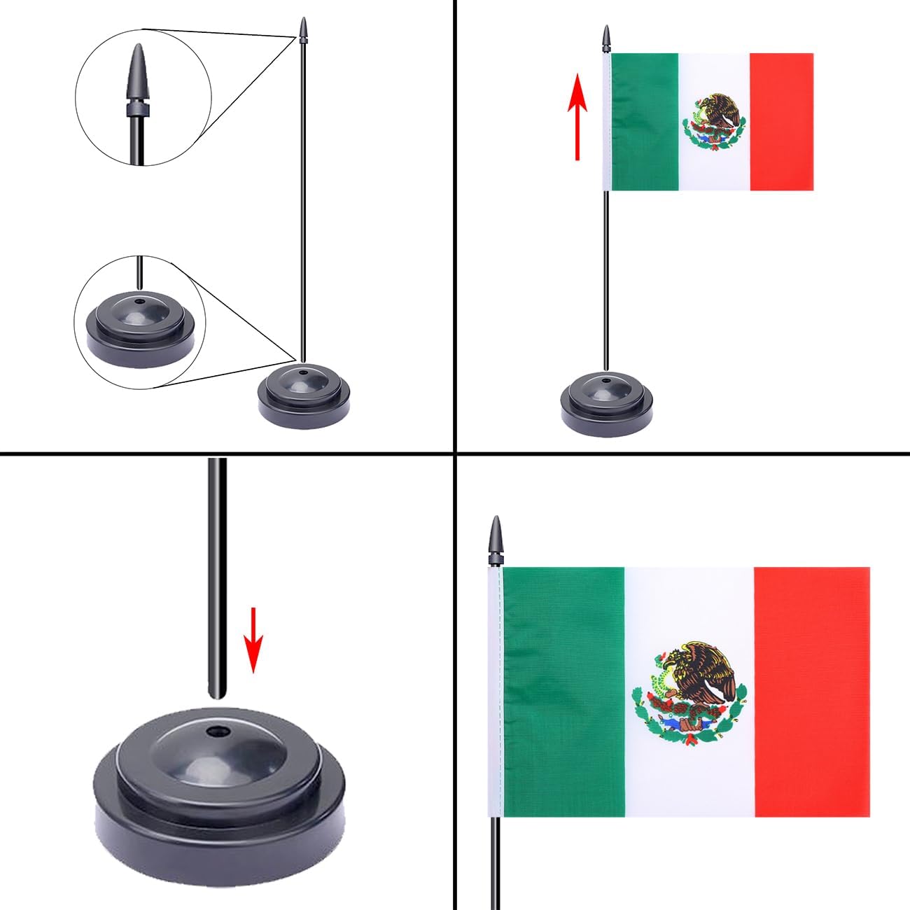 WXTWK 2 Pack Mexico Flag Mexico Deluxe Desk Flag Set - Mini Small Mexican Table Office Flags with Black 12" Solid Pole Stand Base Classroom Meeting Desktop Decorations