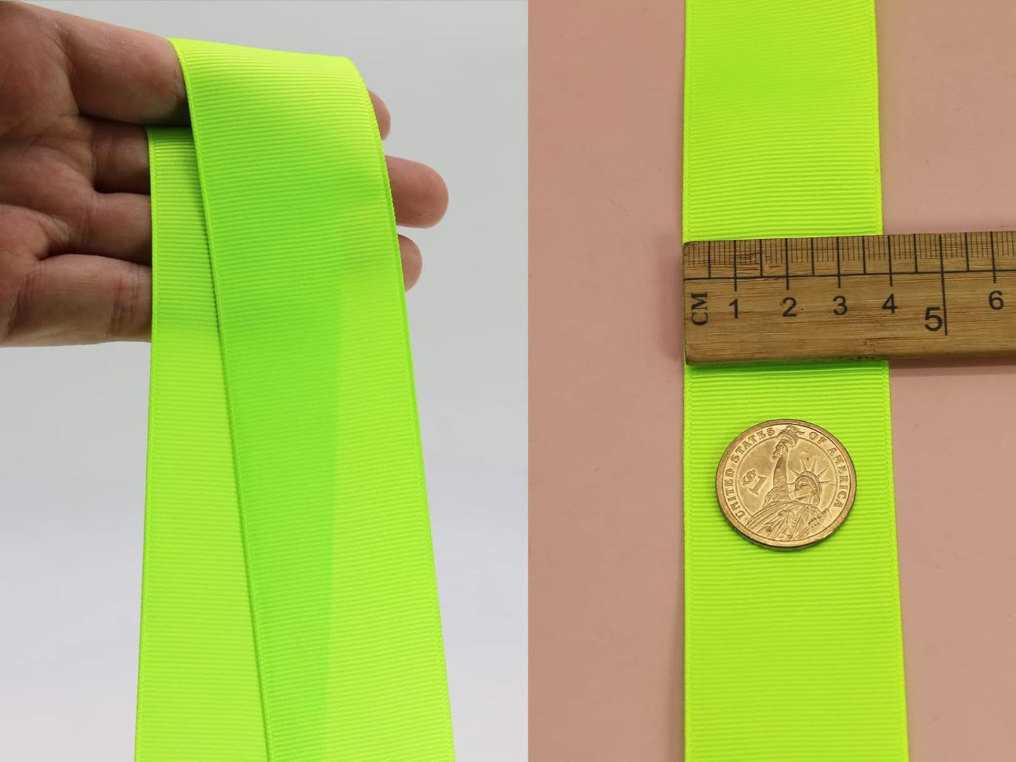 One Roll 50 Yards Soild Neon Green Grosgrain Ribbon 1 1/2 inch Flower Bouquets Ribbons-1.5 inch Thick Gift Wrapping Ribbon-DIY Crafts Bow Hair Headband Accessories Ribbons #544(38mm)