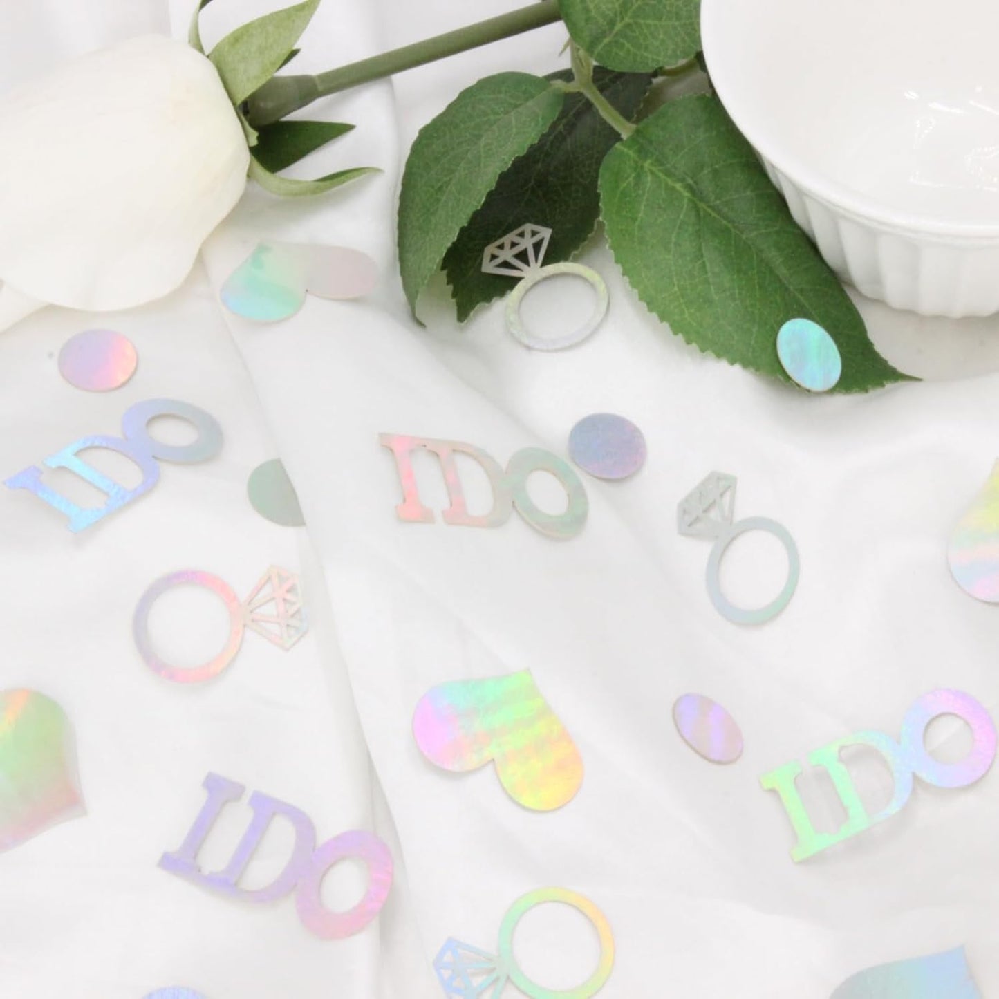 Wedding Confetti, Engagement Confetti for Wedding Shower Decorations, Bridal Shower Confetti for Bridal Shower Decorations, 160 PCS Glitter Iridescent I DO Confetti for Engagement Decorations