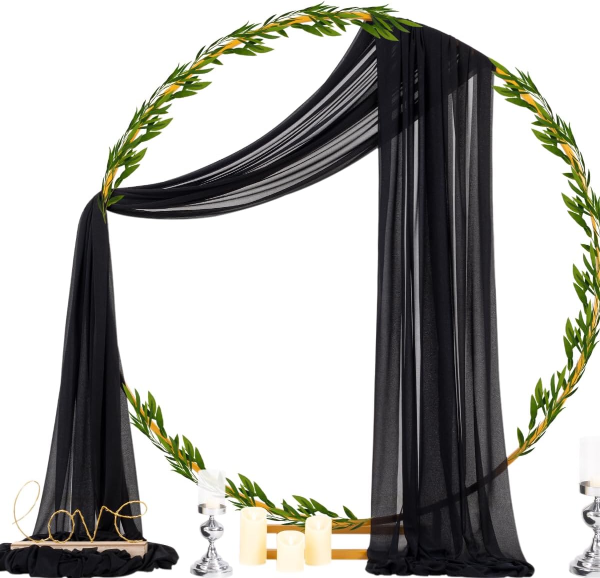 Socomi Black Sheer Gothic Wedding Draping Fabric 29" x 20Ft 1 Panel Outdoor Curtain Arch Drapes Extra Long for Bridal Baby Shower Ceremony Birthday Party Decor