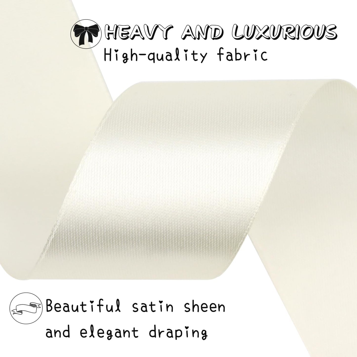 Rice White Solid Satin Ribbon 1-1/2 Inch 50 Yards Solid Polyester Fabric Ribbon for Gift Wrapping Wedding Christmas Baby Shower Birthday Party Decoration Handmade Immortal Flower Craft