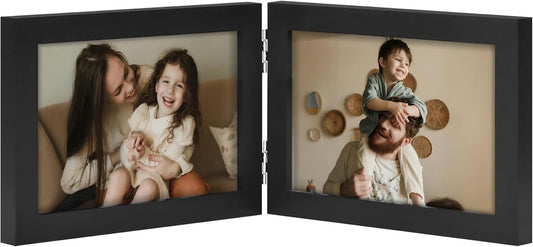 decorUhome Double 6x4 Picture Frame Vertical, Engineered Wood Bifold Photo Frame with Plexiglass for Tabletop Display, 6x4, Black