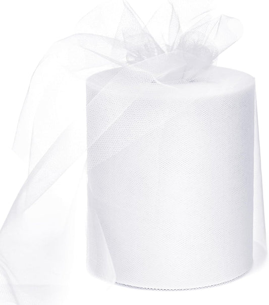 6" x 200 Yards White Tulle Fabric Rolls, White Spool Tulle Ribbon for DIY Tutu Skirt Tulle White Wedding Decoration Baby Shower Birthday Party Backdrop Gift Wrapping Bow Craft Supplies