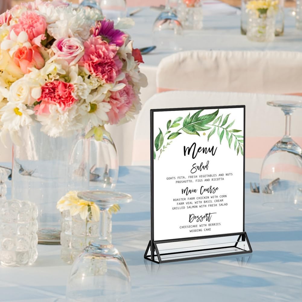 12PCS Acrylic Black Sign Holders, Wedding Table Sign Double Sided Holder, Acrylic Black Frame Sign Holders Display Stand for Wedding Table Numbers, Restaurant Sign, Menu, Photo (4" x 6")