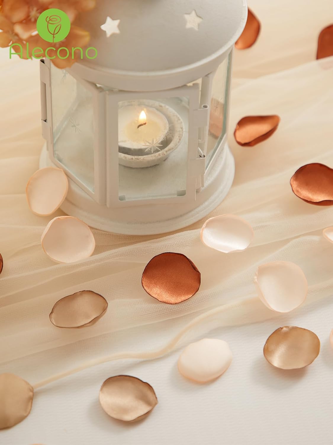 Alecono 𝟲𝟬𝟬𝙋𝙘𝙨 Silk Rose Petals, Faux Rose Petals Orange Rose Petals for Wedding Proposal Flower Girl Baket, Artificial Brown Fake Rose Petals for Night Table Decoration