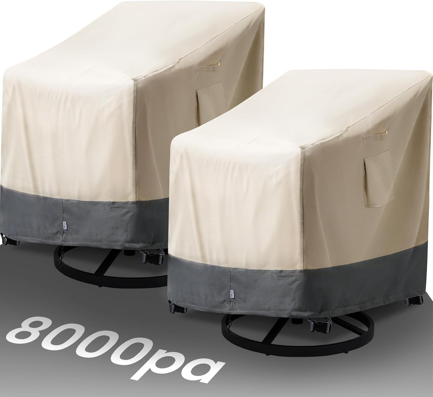 Extra Heavy Duty Patio Chair Covers Waterproof Up to 8000pa, 2 Pack Patio Furniture Covers for Outdoor Swivel/ Rocking Chair/ Adirondack Chairs, Outdoor Seat Cover with Air Vents, 33"W x 35"D x 38.5"H