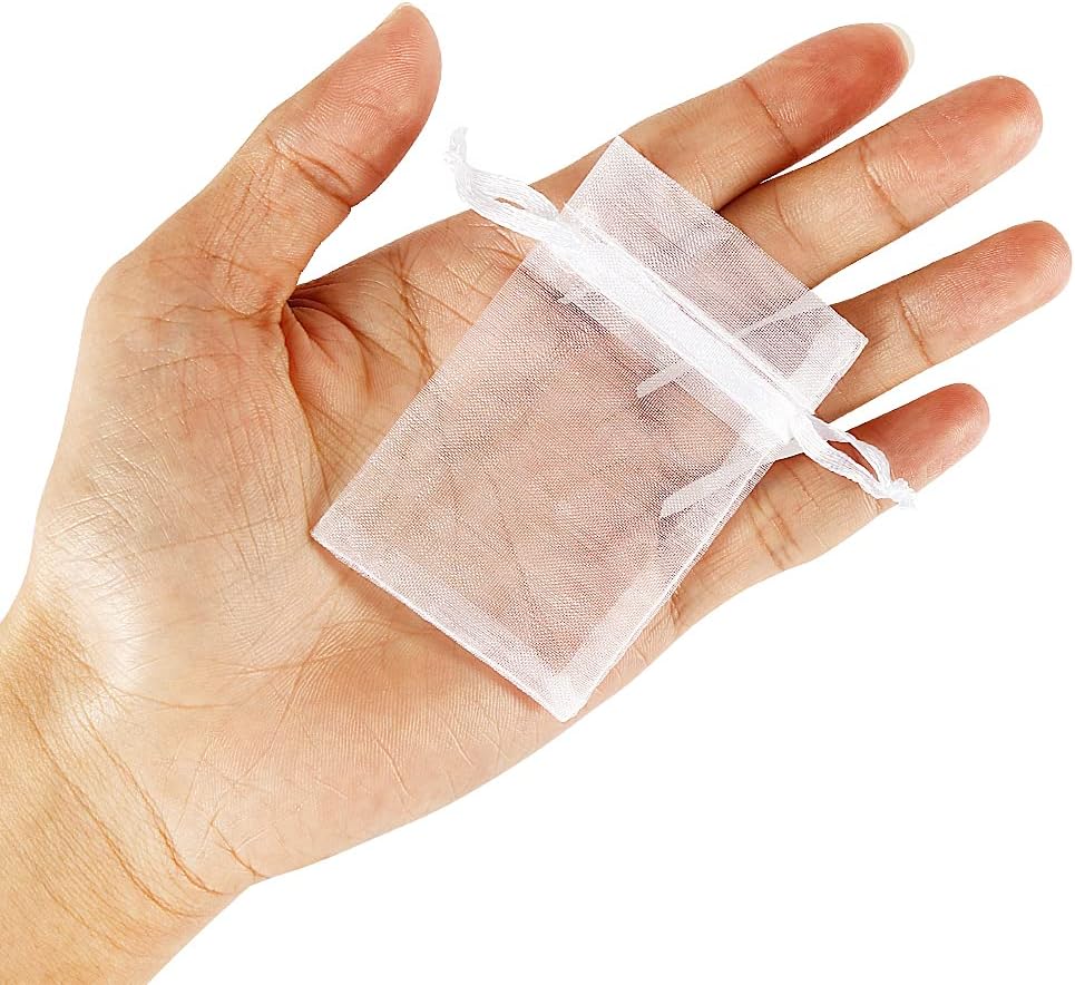 YQL Mini Organza Bags,100PCS 2x3 Inch White Organza Jewelry Pouches, Mini Mesh Drawstring Bags for Wedding Party Christmas Gift Candy
