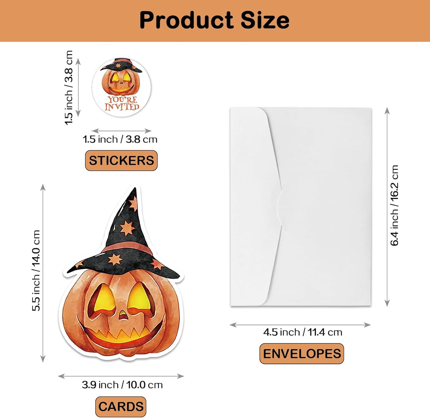 REWIDPARTY 15 Sets Halloween Invitations with Envelopes Stickers, Pumpkin Shaped Fill-in Invitation Cards, Birthday Baby Shower Party Invites, Funny Halloween Thanksgiving Party Supplies Decoration