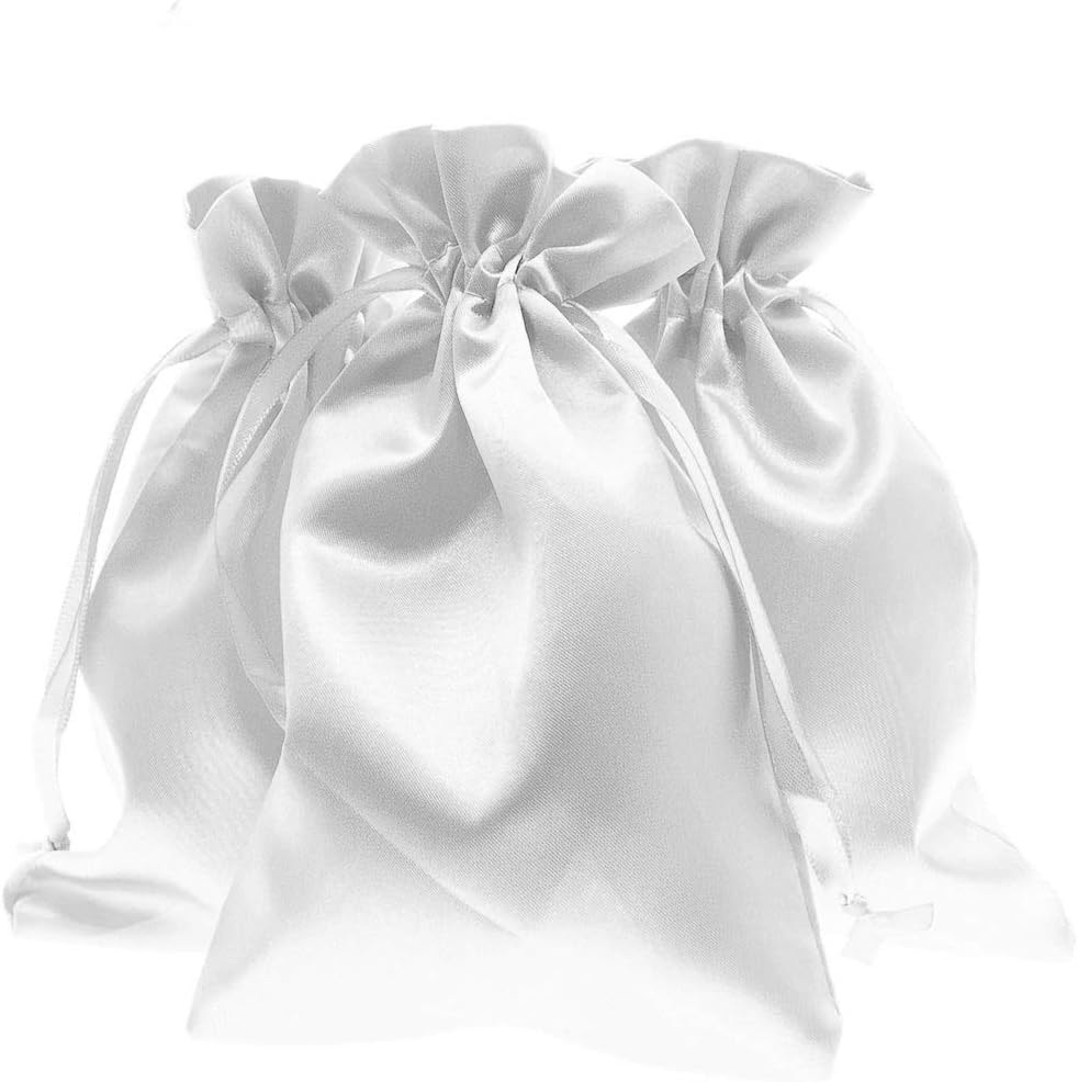 4" x 6" White Satin Gift Bags, Jewelry Bags, Wedding Favor Drawstring Bags Baby Shower Christmas Gift Bags 50 per Pack