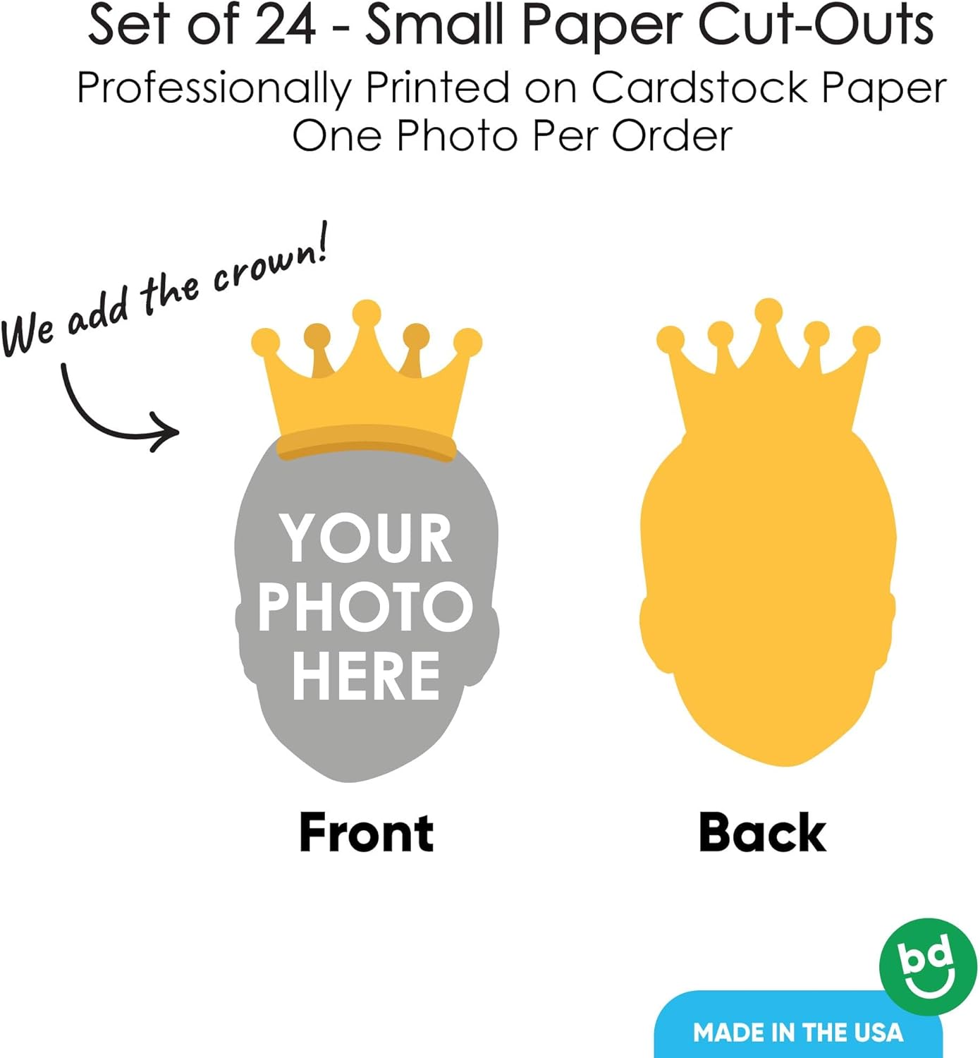 Big Dot of Happiness Custom Photo Crown - Personalized Party DIY Shaped Fun Face Cut-Outs - 24 Count