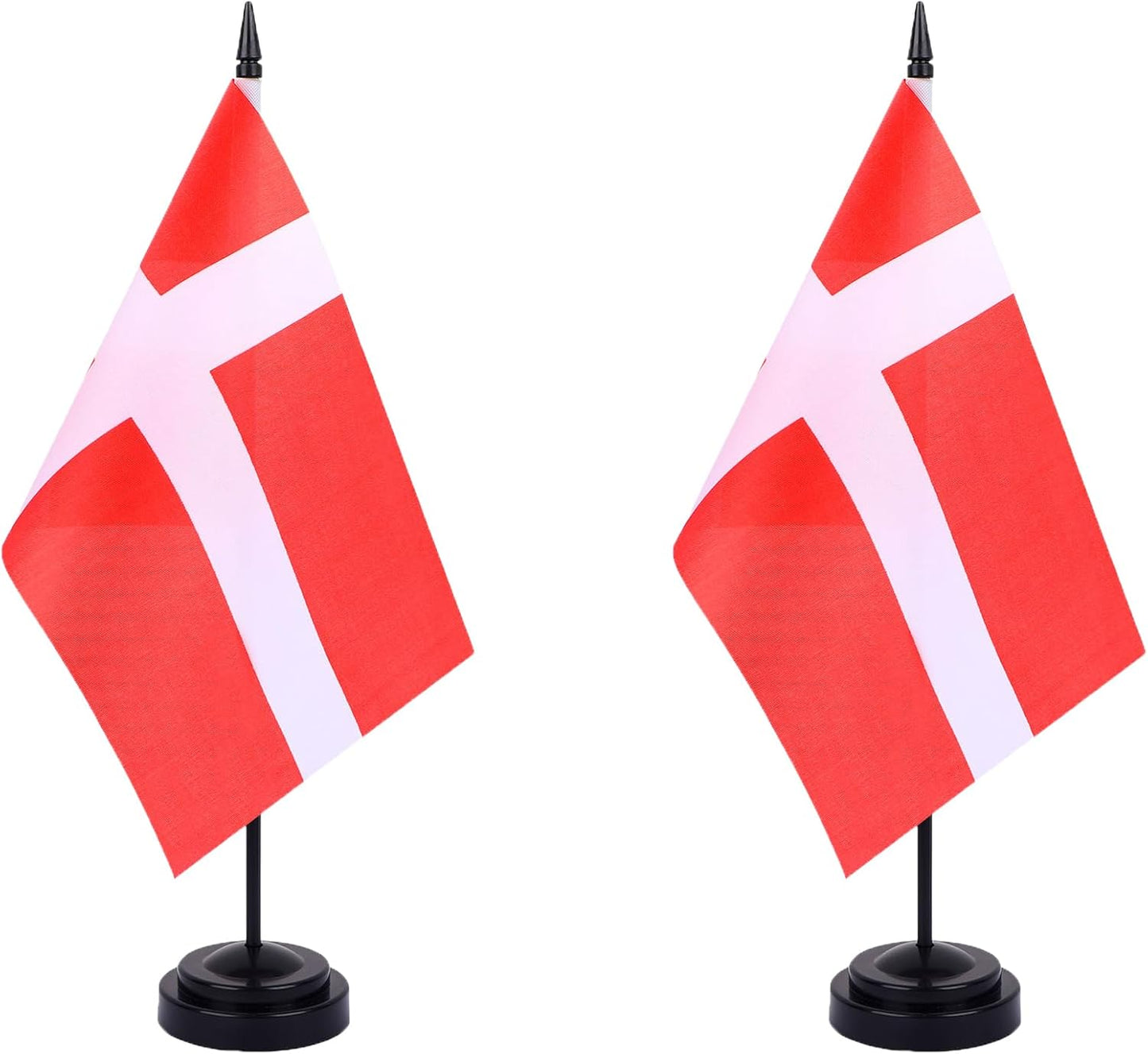Denmark Desk Flag 12" Solid Pole Deluxe Set Danes Flags Banner Mini Small Denmark Office Table Flags with Black Stand Base Desktop Decorations(2Pack)