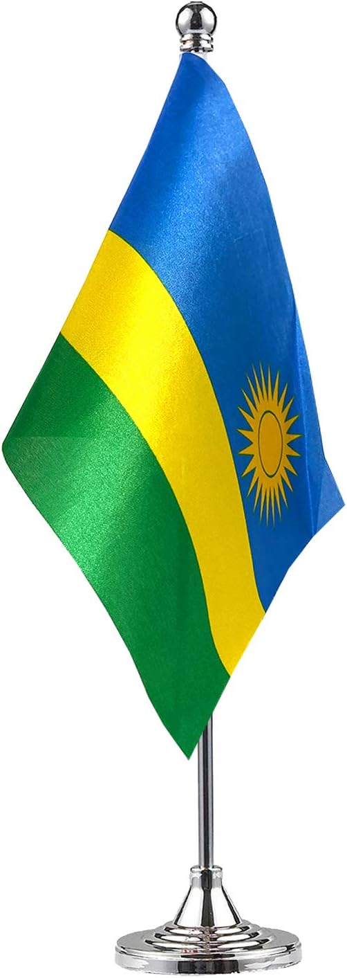 GentleGirl.USA Rwanda Table Flags,Stick Small Mini Rwandan Flag Office Desk Flag on Stand with Stand Base, International Festival Rwanda Theme Party Decoration,Home Desk Decoration