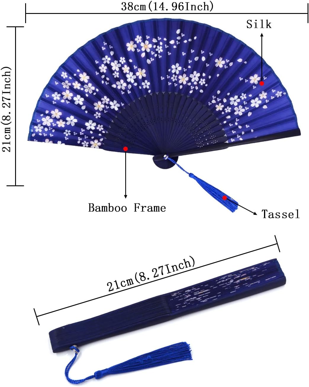 Amajiji Folding Hand Fan for Women, Chinese Japanese Vintage Style Bamboo Silk Hand Held Folding Fans for Party Wedding Dancing Decoration Gift Performance (AM-17)