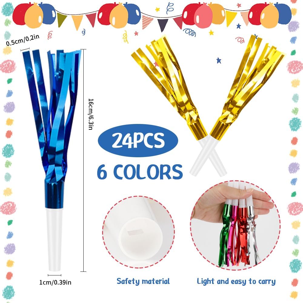 Gold Noise Makers Party Blowers 24 PCS Noise Maker Party Blowers Party Horns Birthday Blowers Party Whistles Gold Party Favors for Adults Birthday Party Sporting Events Halloween Party New Year Party
