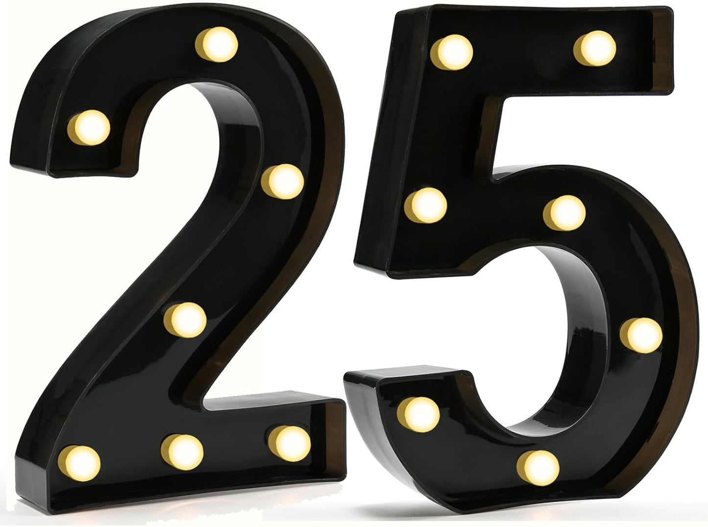 Pooqla 25th Birthday Decorations for Her Him, Black Light Up Number 25 for Party Table Decorations, 25th Birthday Gift for Men Women, Backdrop Wall Decor for 25th Wedding Anniversary Decoration