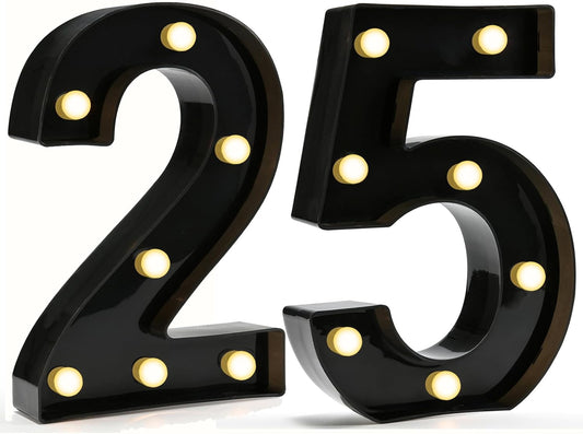 Pooqla 25th Birthday Decorations for Her Him, Black Light Up Number 25 for Party Table Decorations, 25th Birthday Gift for Men Women, Backdrop Wall Decor for 25th Wedding Anniversary Decoration