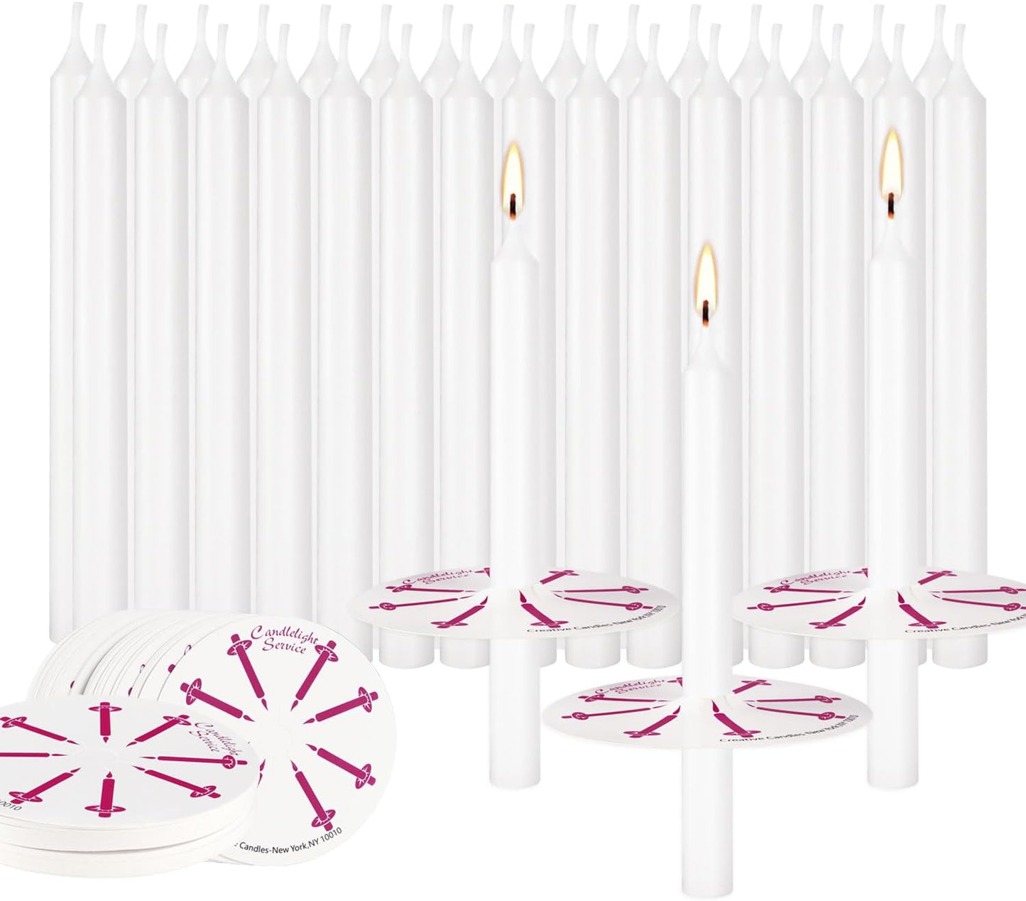 100 White Odorless Taper Candles - Handheld with Drip Protection, 5 Inches - Church & Sabbath Religious Candles