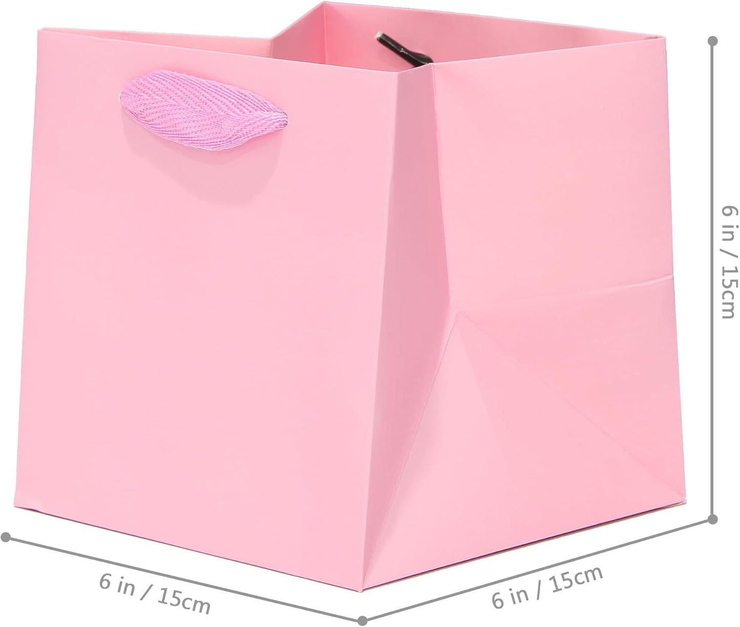 Pink Paper Gift Bag Small Square Bottom Paper Bags With Handles(Pink, 6 x 6 x 6 in, 10 CT)