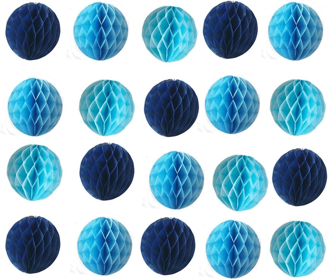 20pcs Honeycomb Flower Balls Party Honeycomb Balls Decoration Paper Flower Balls Tissue Paper Flower Ball Pom Poms Ball for Birthday Wedding Home Decor (6inch, Blue Set)