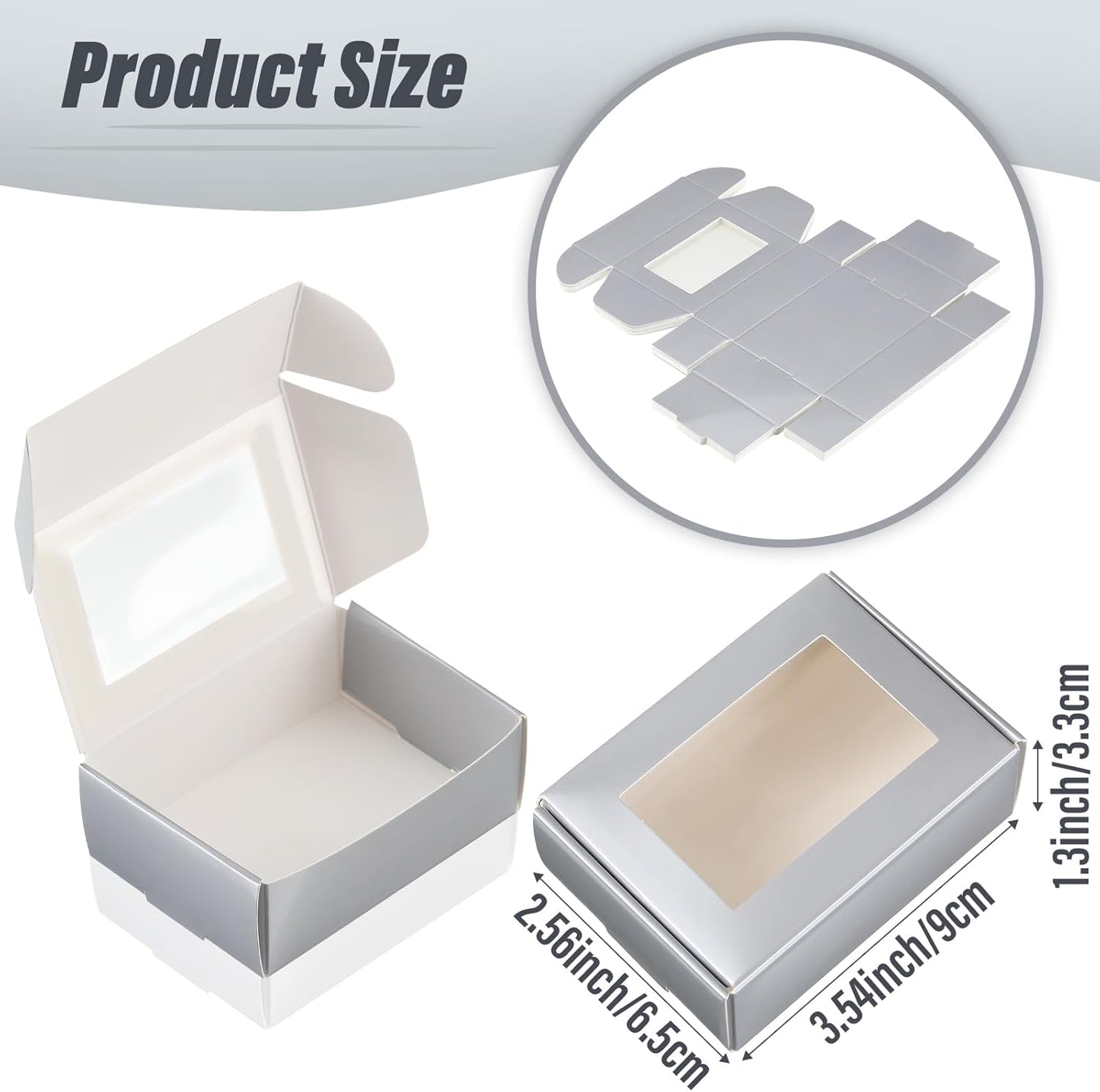 Zonon 30 Pcs Soap Boxes for Homemade Packaging, Mini Kraft Treat Boxes with Window for Bakery Candy Soap Making Gift Packaging(3.5 x 2.4 x 1.2 Inch,Silver)