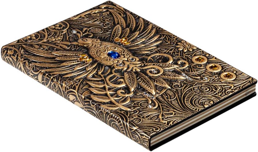 molshine A5 (5.5" x 8.3") Embossed Journals Vintage Notebook,Retro Leather Bronze Diary,100 Sheets Paper,Hardcover Travel Notepad for Writing,Sketchbook,Collection,Gift,Decoration, Phoenix(Bronzed)