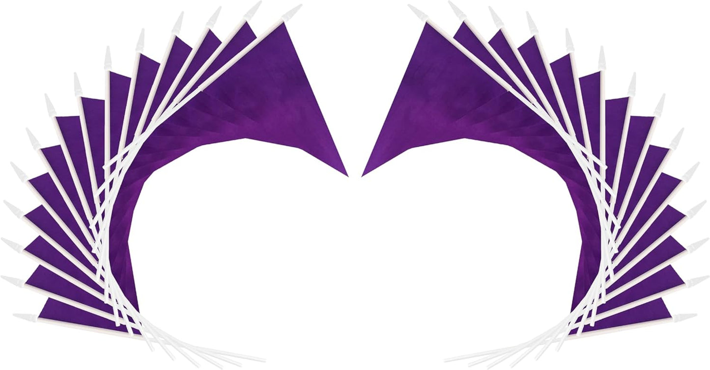 12 Pack Purple Pennant Flags Small Mini Hand Held Solid Color Pennant On Sticks Flags with 12.6"Solid Pole & Spear Top,Party Events Celebration,School,Grand Opening,Kids Birthday,Sports Clubs,Flower Pot