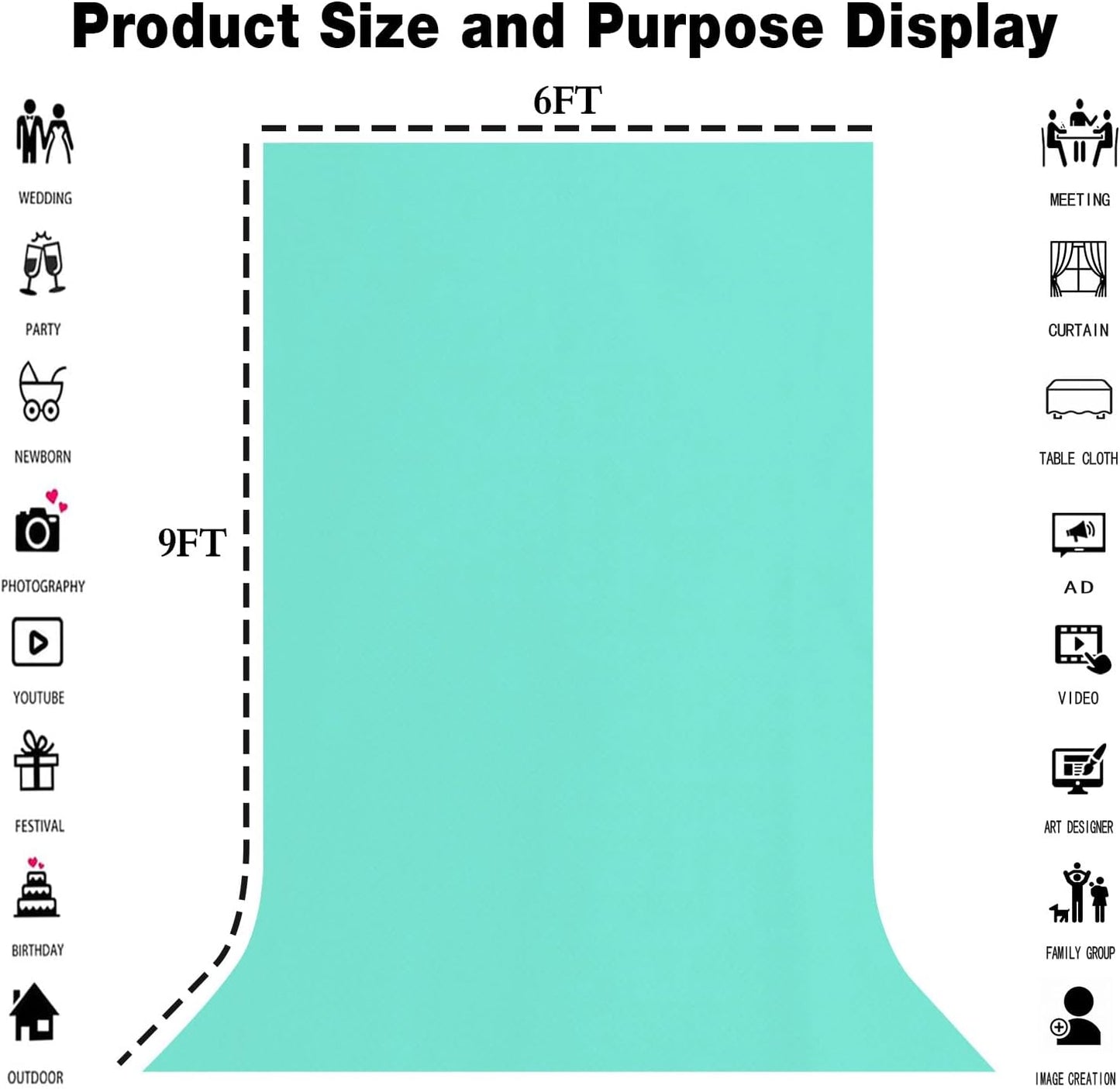 6x9FT Light Blue Screen Backdrop for Photography, Aqua Blue Photo Background Curtain Seamless for Video Meeting Photoshoot Party