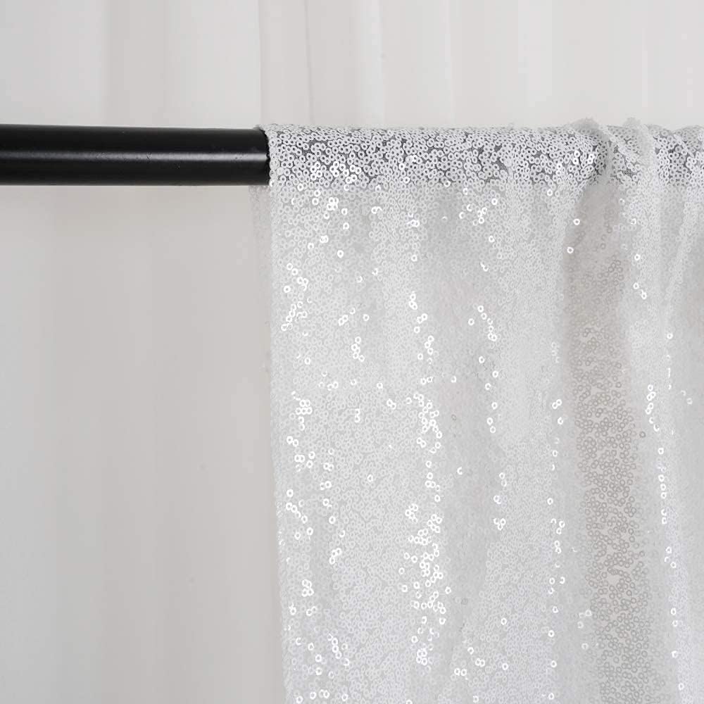 White Sequin Backdrop Curtains 1 Panel 10FTx10FT Glitter White Drapes Photo Backdrop Drapes Party Wedding Baby Shower Curtain Sparkle Photography Party Decor Background