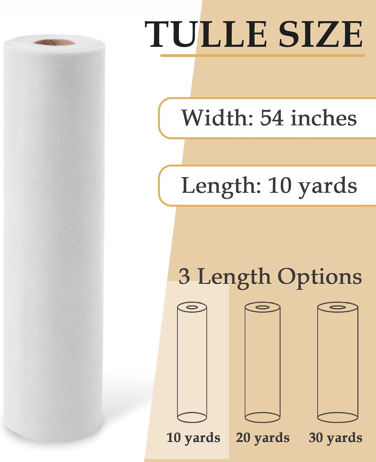 Tulle Fabric Roll, 54" x 10 Yards (30FT) Tulle for Wedding Christmas Decorations Pew Bow Tutu Party Backdrop Baby Shower Table Skirts Gift Wrapping Garden Netting (White)