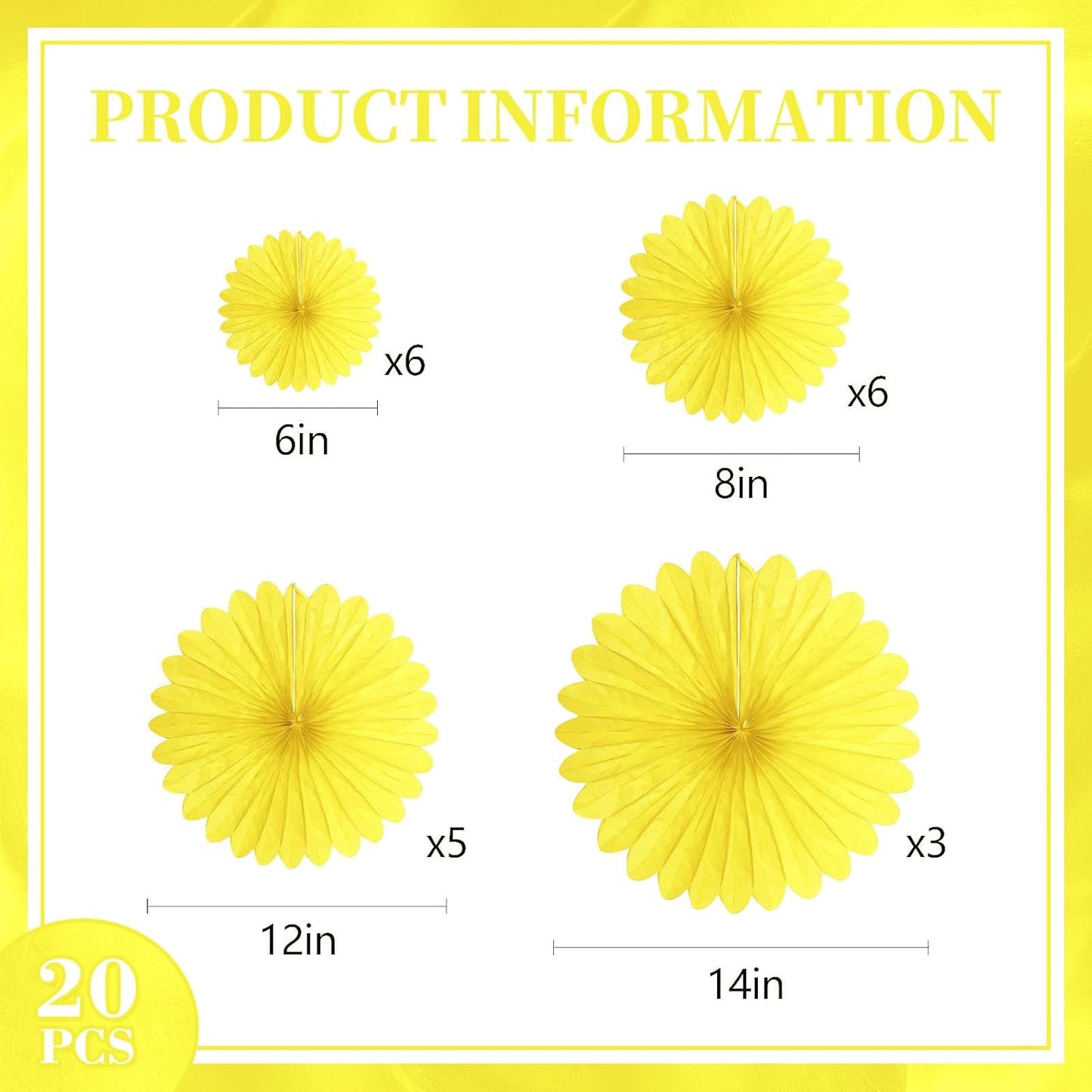 20 Pcs Light Yellow Hanging Paper Fan, Hanging Honeycomb Round Paper Fans for Weddings, Birthdays, Easter, Baby Showers, Classroom, Events Ceiling Party Supplies Decorations