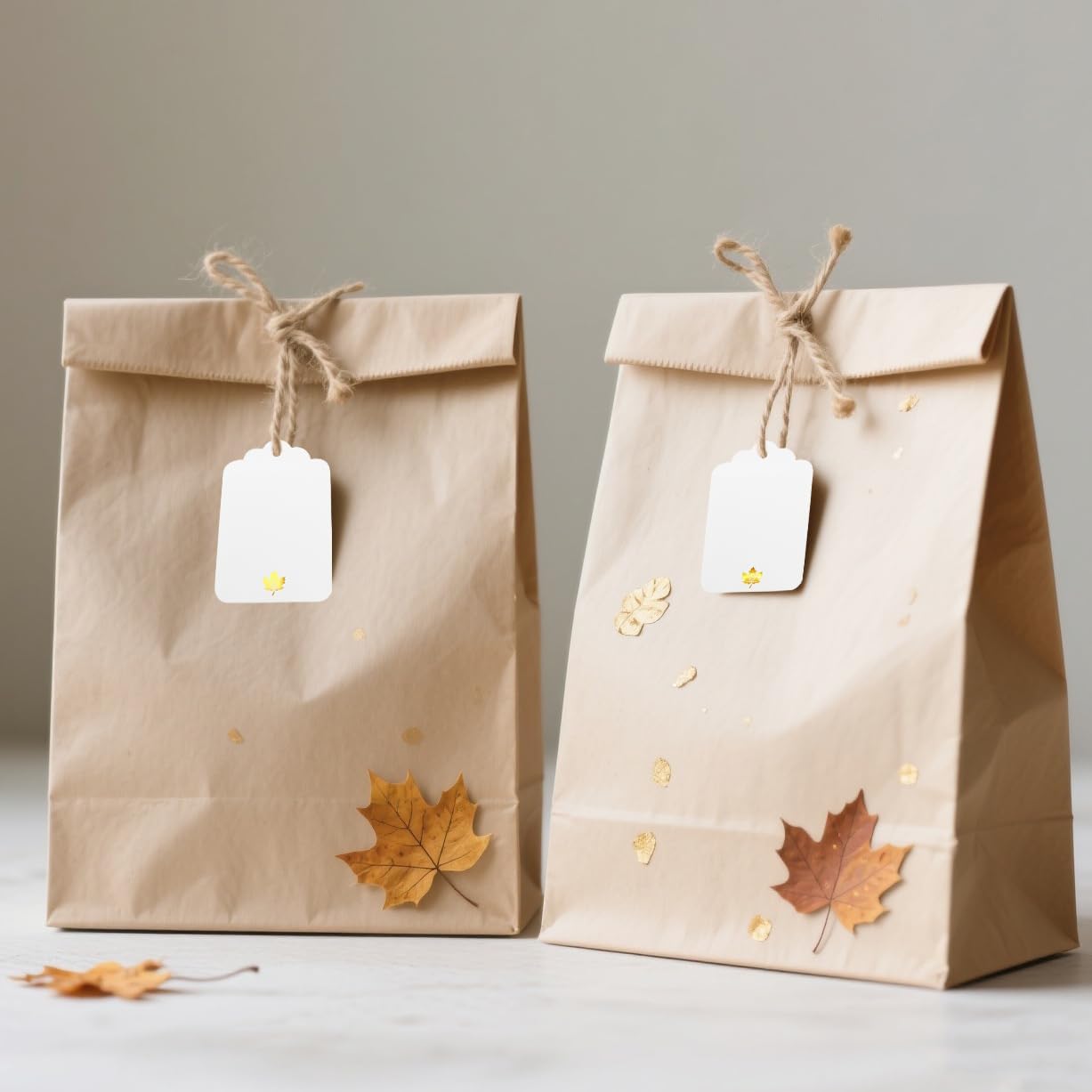 100 Pcs Blank Gift Tags with String Gold Foil Maple Leaf Fall Large Gift Tags with 65 Ft Jute Twine White Paper Cute Tags for Fall Autumn Thanksgiving Harvest Party Gift Wrap Tags