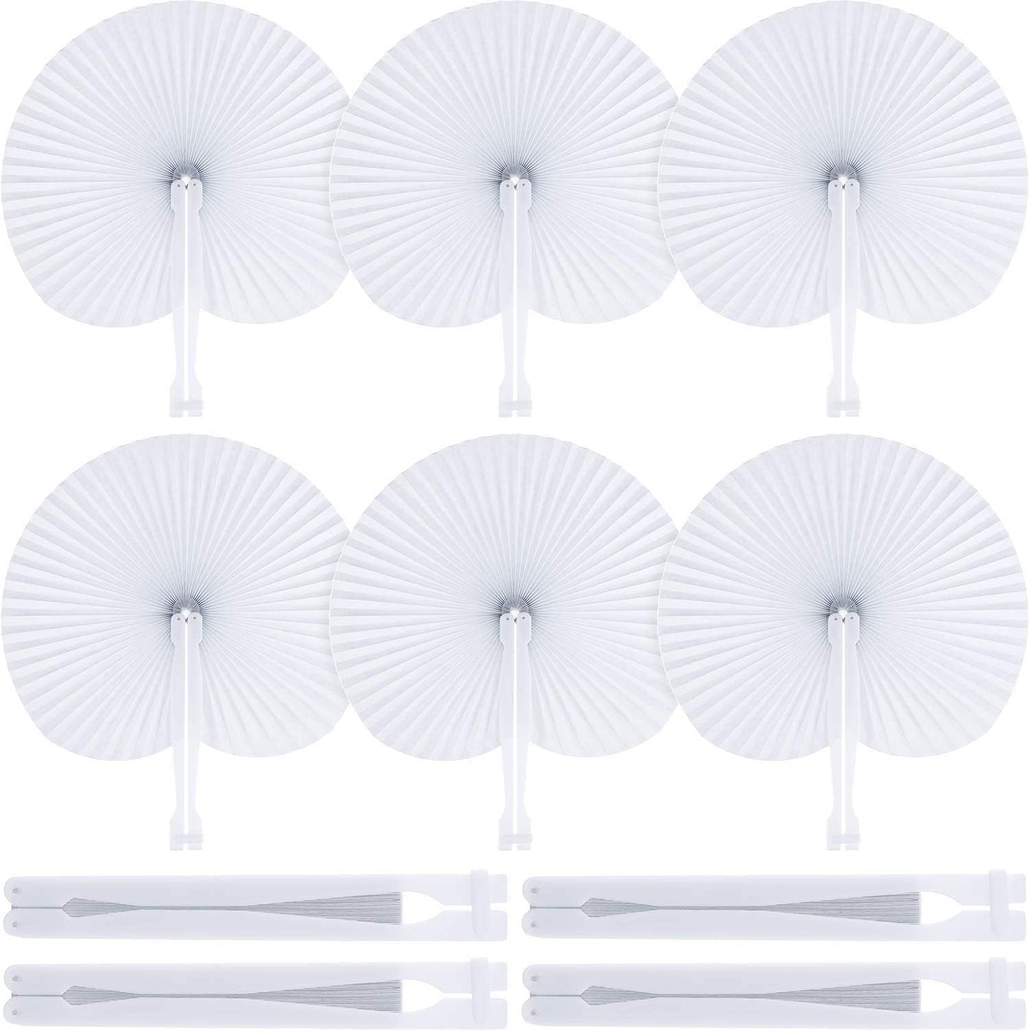 ZWIN 48 Pcs Paper Fans Wedding Paper Fans for Guests Pocket Folding Paper Fans with Plastic Handle White Blank Paper Fans for Guests Celebartion Party Decoration