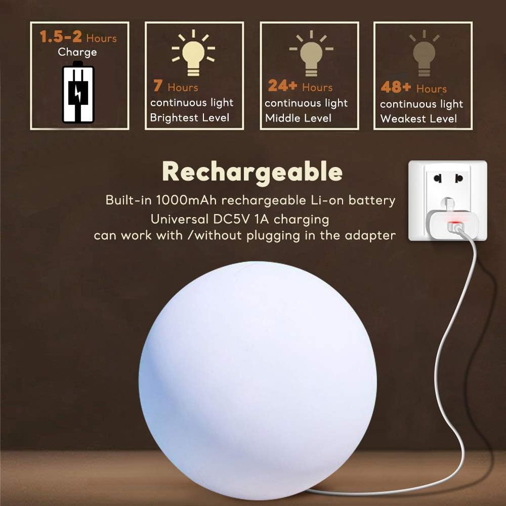 12-Inch LED Ball Light, Changing Glowing Orb Light with Remote, Soft Dimmable Globe Floor Lamp, Rechargeable Globe Mood Lamp, Waterproof Decorative Cordless Night Lights for Home Bedroom Nursery Patio