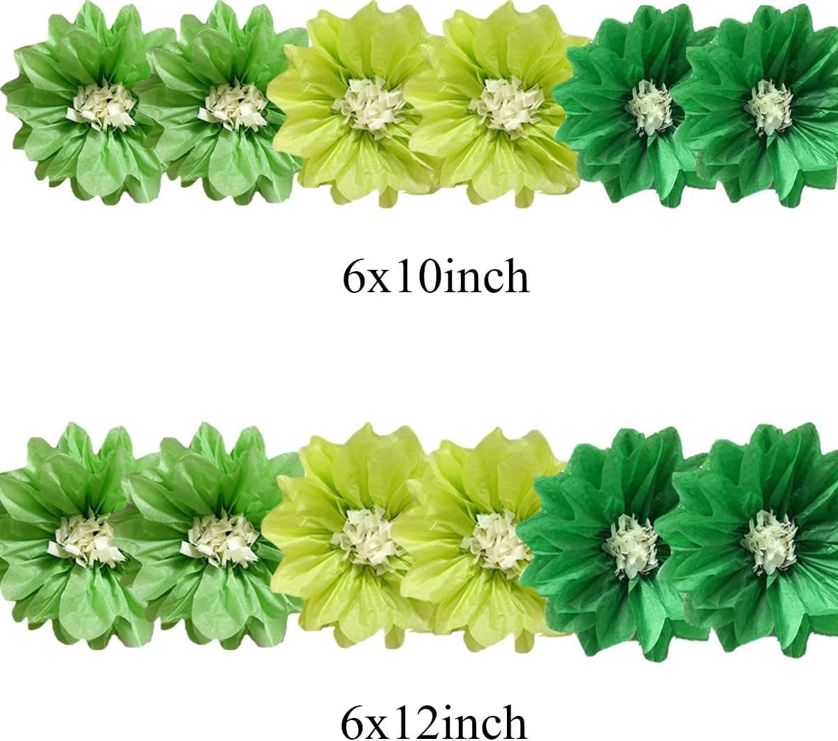 12pcs Paper Flowers 10in 12in Tissue Pom Poms - Hanging Wall Backdrop for Wedding, Party, Birthday, Baby Shower, Nursery Decor - DIY Art Craft Blooms - Green