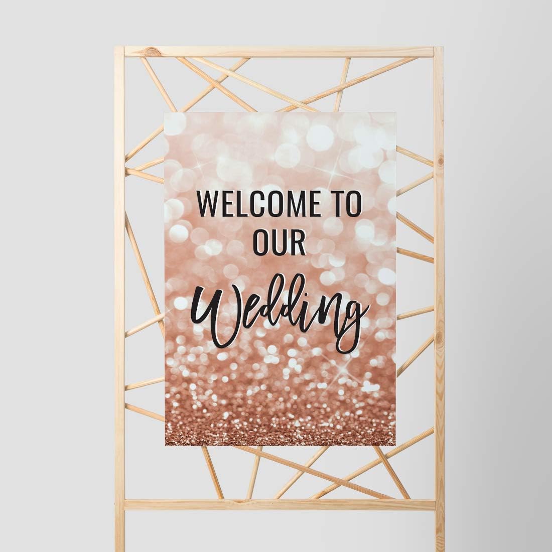 Andaz Press Extra Large Wedding Easel Board Party Sign, 12x18-inch, Glitzy Faux Rose Gold Glitter, Welcome to Our Wedding, 1-Pack